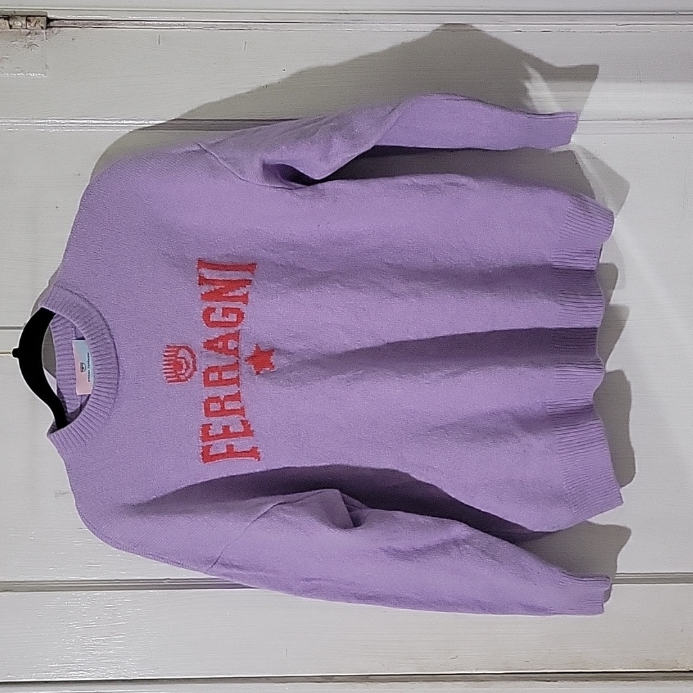 Chiara Ferragni Women's XXS Purple Spellout Crewneck Wool Blend Sweater - Picture 2 of 12